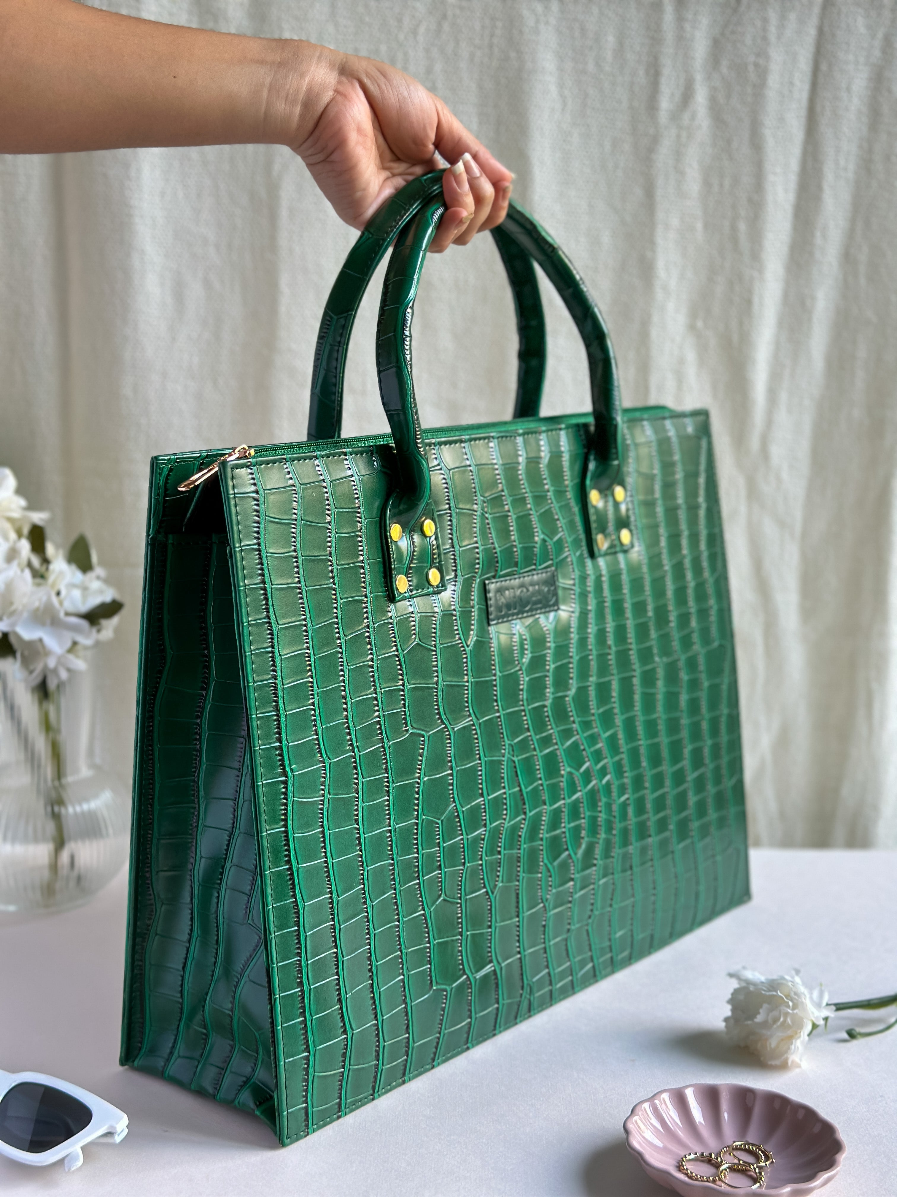 Croc Luxe Tote – Structured Work Bag – Green
